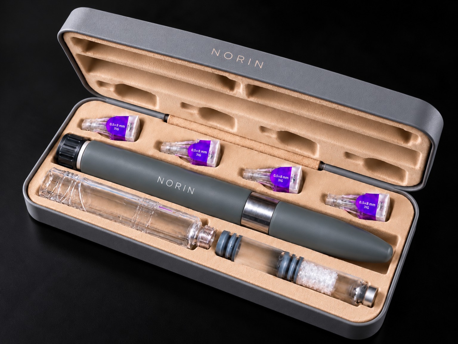 NORIN open case with reusable pen and dual-chamber cartridge